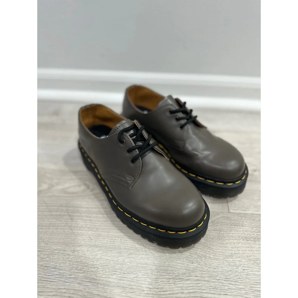 Dr Martens 1461 Bex Khaki Gray Leather Platform Oxford Shoes 27141 Mens 6 Wmn 7